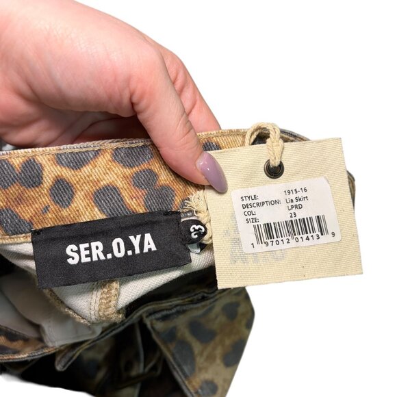 Ser.O.Ya Lia Leopard Mini Skirt Size 23 NWT 100% Cotton Belted - Picture 2 of 7